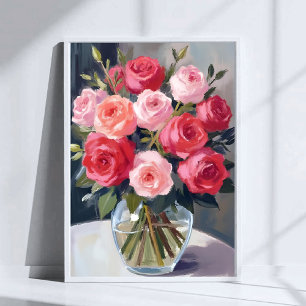Poster Bouquet de roses   Peinture aquarelle florale roug
