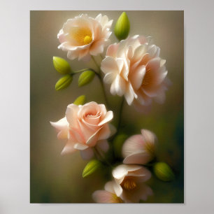 Poster Bouquet de roses roses tendres