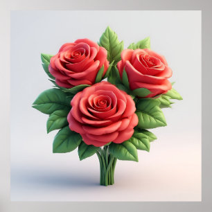 Poster Bouquet de roses rouges vibrant