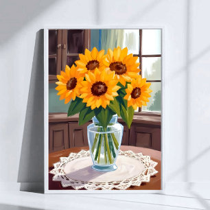 Poster Bouquet de tournesols aquarelle florale jaune pein