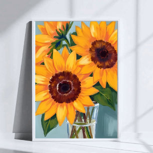 Poster Bouquet de tournesols   Fleurs jaunes à l'aquarell