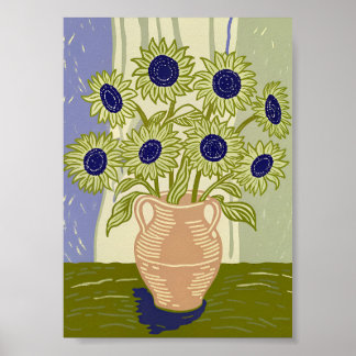 Poster Bouquet de tournesols rustique dans un pot en terr