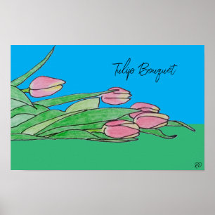Poster Bouquet de Tulip allongé sur l'herbe