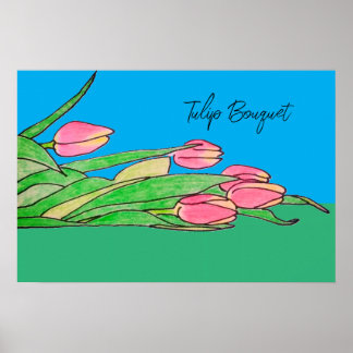 Poster Bouquet de tulipes posé sur l'herbe