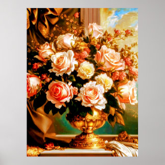 Poster Bouquet décoratif de style vintage rose