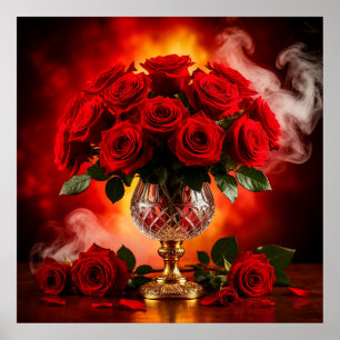 Poster Bouquet Élégant de Roses Rouges dans un Vase en Ve