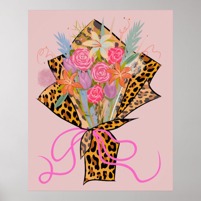 Poster Bouquet Empreinte de léopard (Devant)