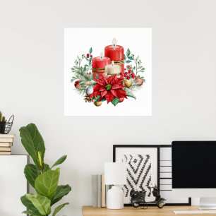Poster Bouquet Festif et Poinsettia Noël