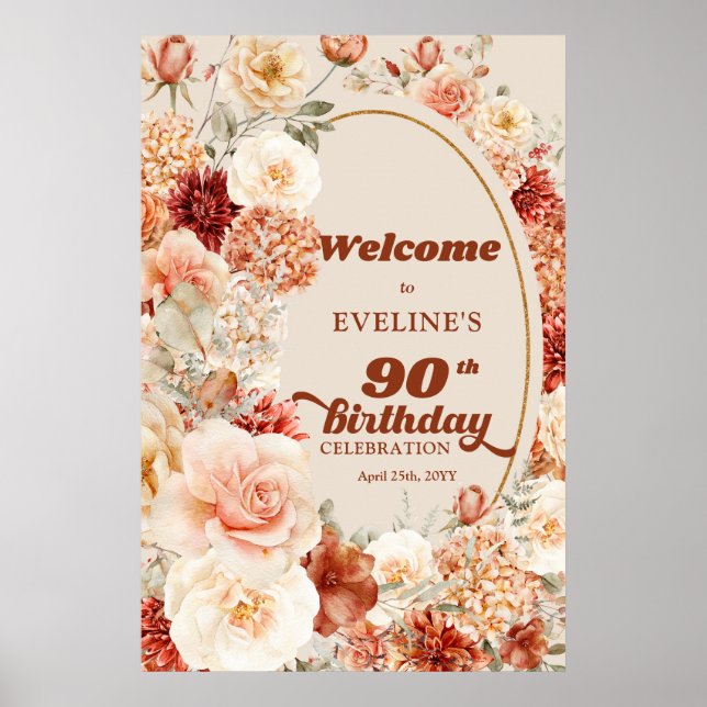 Poster Bouquet fleurs d'automne rouille 90e anniversaire  (Devant)