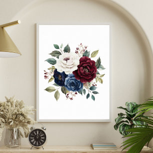 Poster Bouquet Floral Blanc Marine Bourgogne