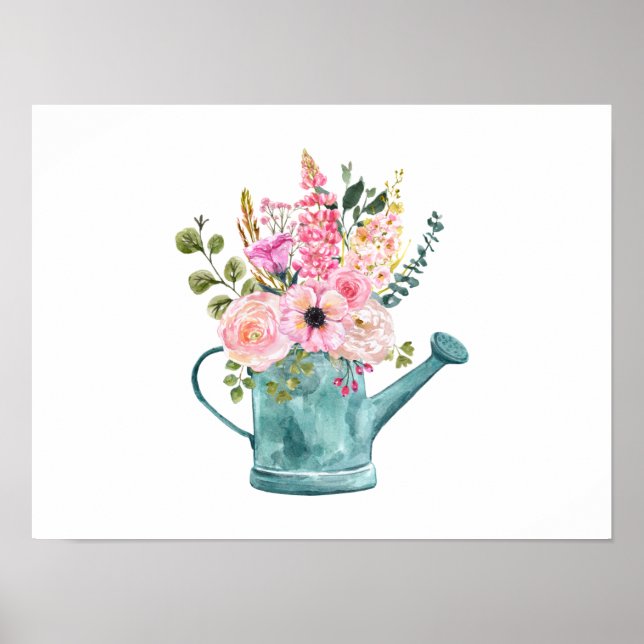 Poster Bouquet floral dans une arrosoir (Devant)