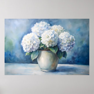 Poster Bouquet Floral Élégant d'Hydrangeas Blancs
