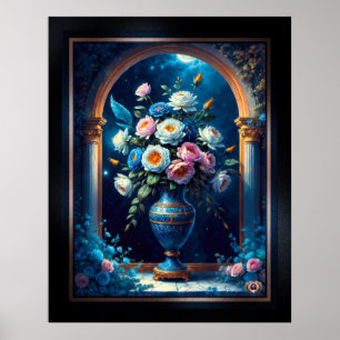 Poster Bouquet Floral Glorieux Sous Un Ciel Lune