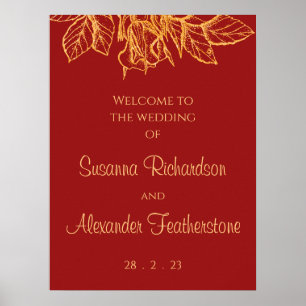 Poster Bouquet Floral Parties scintillant or, Mariage rou