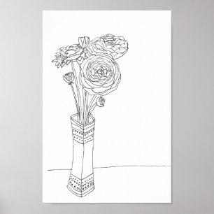 Poster Bouquet floral Ranunculus illustration art imprimé
