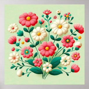 Poster 🌸 Bouquet Floral Rose Et Blanc Décor De Printemps