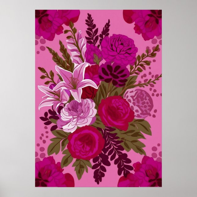 Poster Bouquet floral rose gras Ar (Devant)