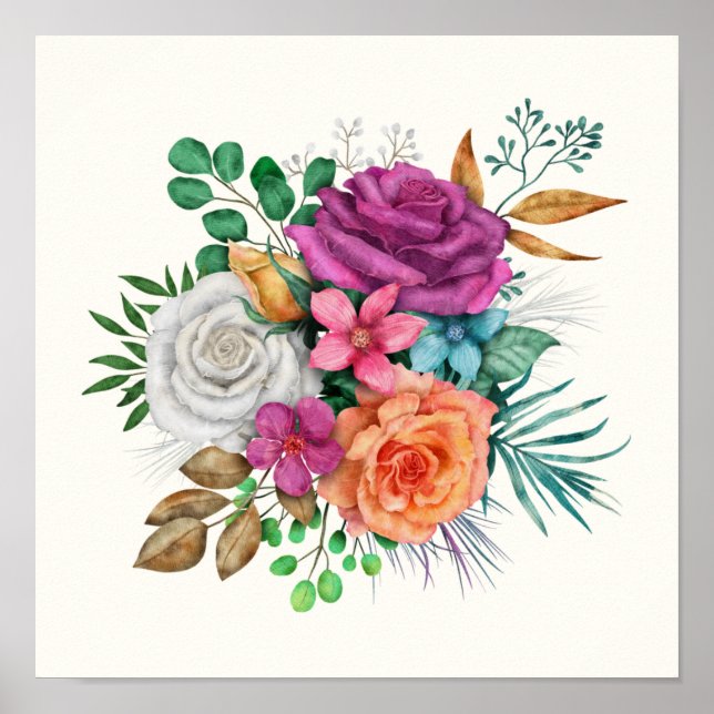 Poster Bouquet floral rose, orange et blanc (Devant)