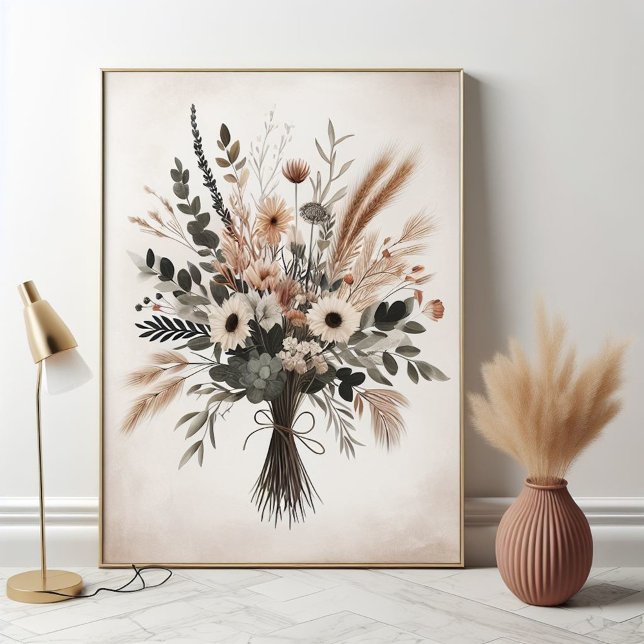 Poster Bouquet floral scandinave neutre Motif d'art (Créateur téléchargé)