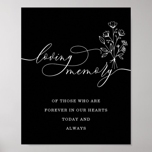 Poster Bouquet Floral Schwarz noir Mémoire d'amour (Devant)