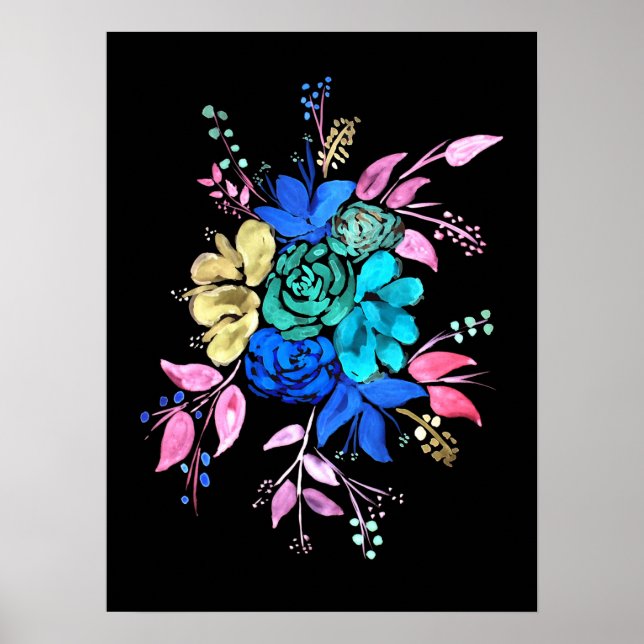 Poster Bouquet floral style néon (Devant)