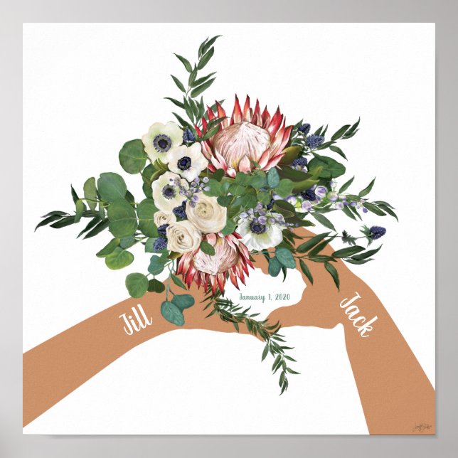 Poster Bouquet mariage Fleur Avec Noms Art Imprimer (Devant)