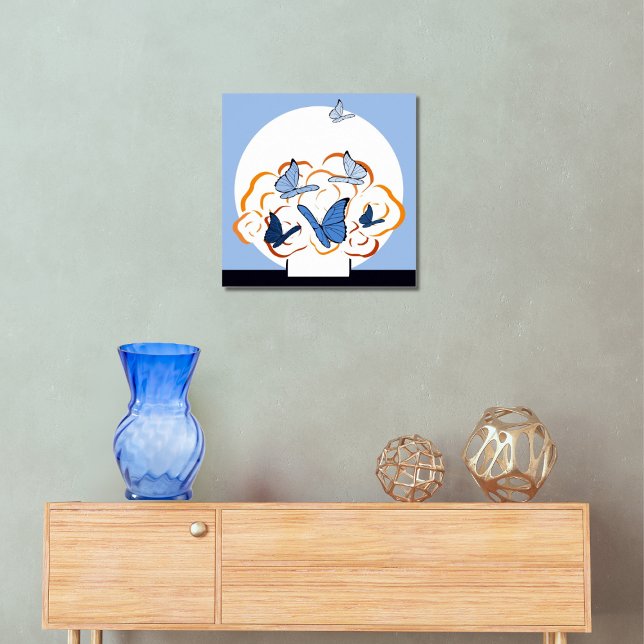 Poster Bouquet orange et Carré battement papillon bleu (Orange Bouquet & Blue Butterfly Fludder Square Poster, Entryway)