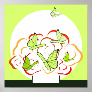Poster Bouquet orange et papillons jaune vif