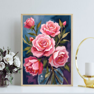 Poster Bouquet rose pâle peint