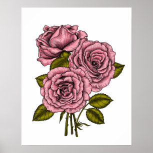 Poster Bouquet rose roses