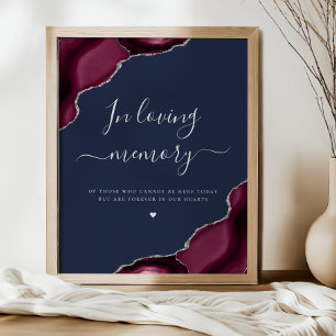 Poster Bourgogne Agate Argent Bleu Nuit Mariage Mémorial