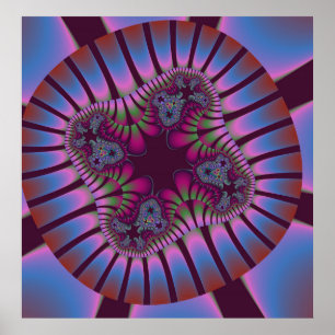Poster Bourgogne colorée et bleu clair fractal