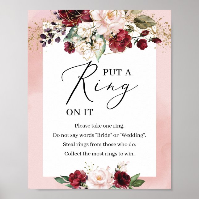 Poster Bourgogne et floral rose mettent une bague sur son (Devant)