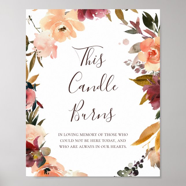 Poster Bourgogne Fleur Orange Cette Bougie Brûle Mariage (Devant)