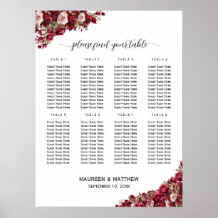 Poster Bourgogne Floral 8 Tables Siège Mariage