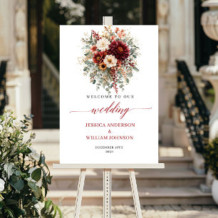 Poster Bourgogne Floral Boho Verdure Mariage Bienvenue