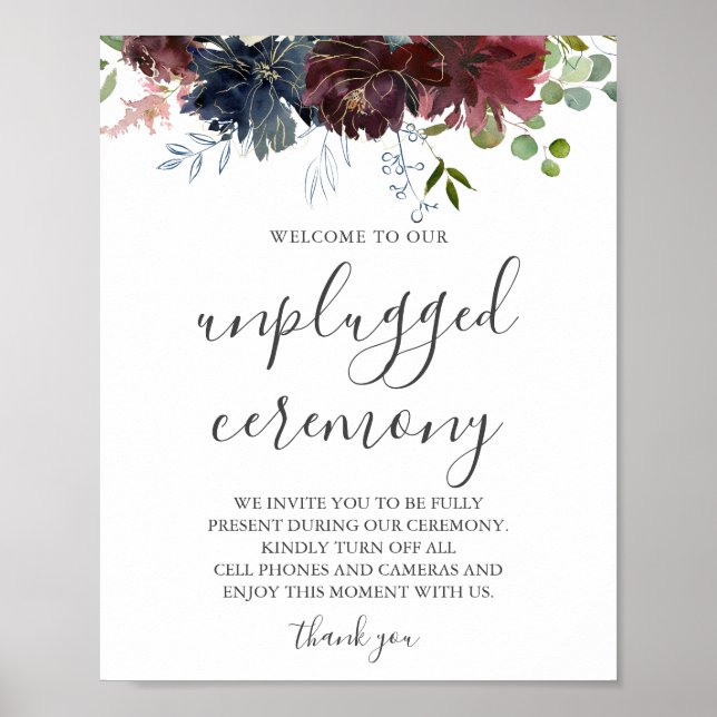 Poster Bourgogne Floral et verdure Mariage débranché (Devant)