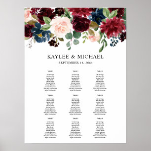 Poster Bourgogne, marine et rose Floral Event Seize Graph
