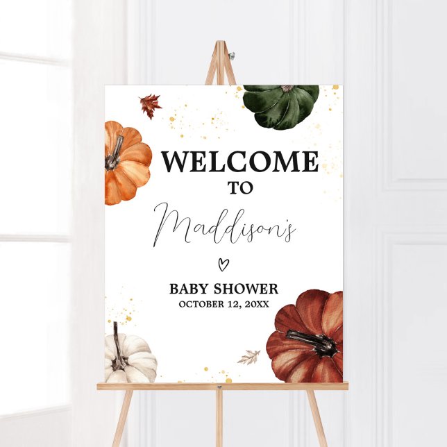 Poster Bourgogne Minimaliste Automne Citrouille Bienvenue (Minimalist Autumn Pumpkin Baby Shower Welcome Sign)