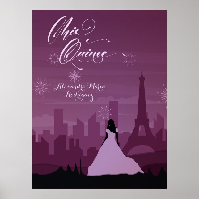 Poster Bourgogne Rose Paris Feux d'artifice Quinceañera P (Devant)