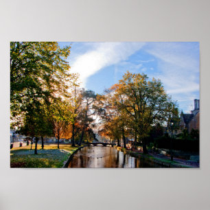 Poster Bourton sur l'eau Autumn Trees Cotswolds UK