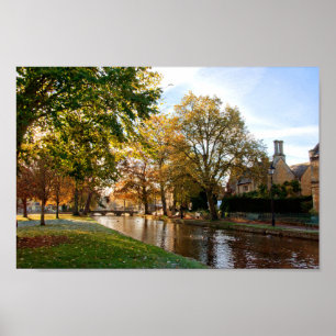 Poster Bourton sur l'eau Autumn Trees Cotswolds UK