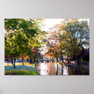Poster Bourton sur l'eau Autumn Trees Cotswolds UK