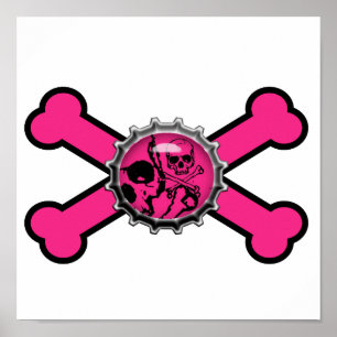 Poster bouteille de crâne rose emo croisés roses