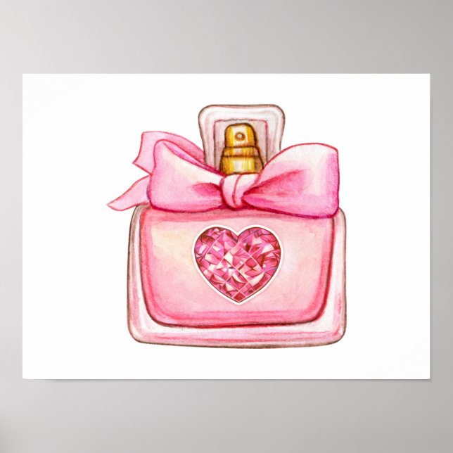 Poster Bouteille de parfum en Aquarelle rose (Devant)