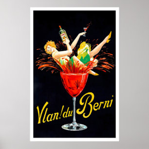 Poster Bouteille de vin de champagne vintage cuisine bois
