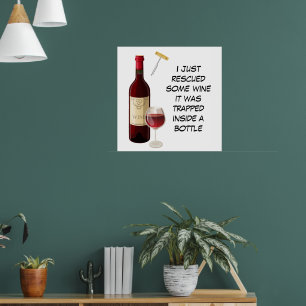 Poster Bouteille de vin et illustration en verre