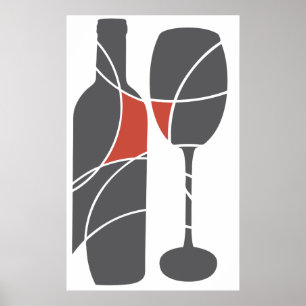 Poster Bouteille de vin et verre