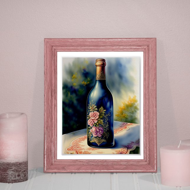 Poster Bouteille de vin florale Art numérique de vie (Créateur téléchargé)