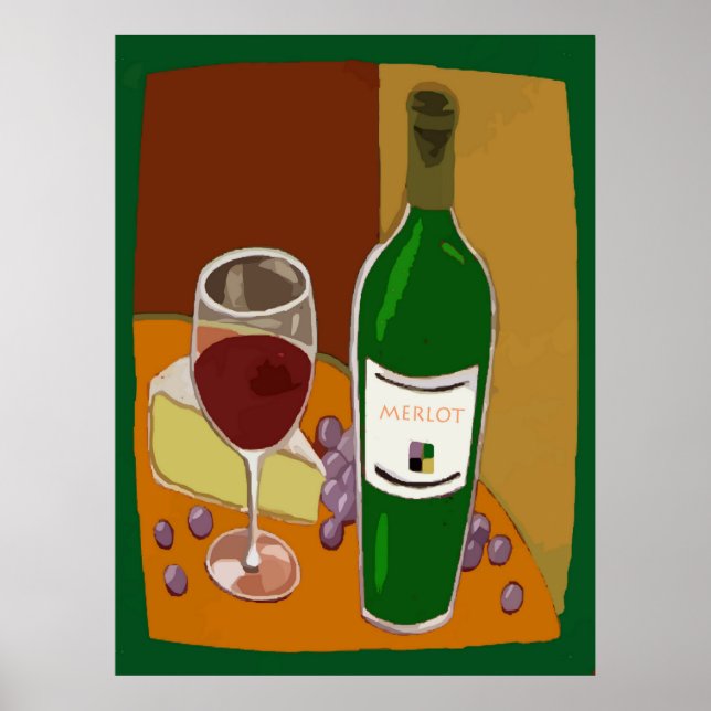 Poster Bouteille de vin Merlot (Devant)